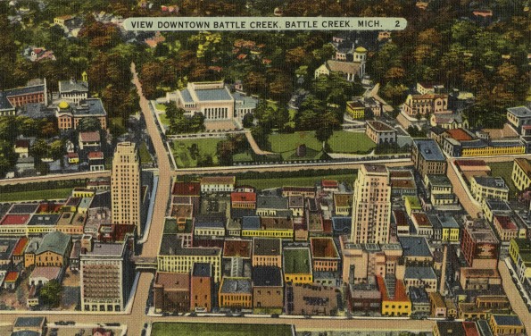 Aerial view of downtown Battle Creek, Michigan [drawing]