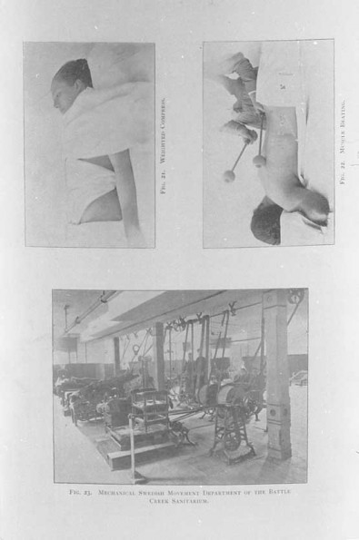 Battle Creek Sanitarium various exercise equipment--weighted compress, muscle beating, Mechanical Department