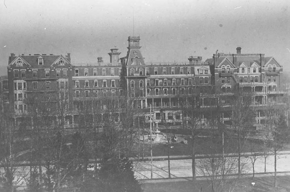 Battle Creek Sanitarium as viewed from Battle Creek College in the 1890s