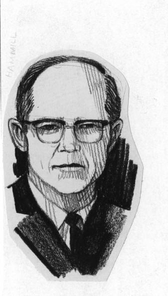 Charcoal drawing of Andrews University president Richard L Hammill [original art]