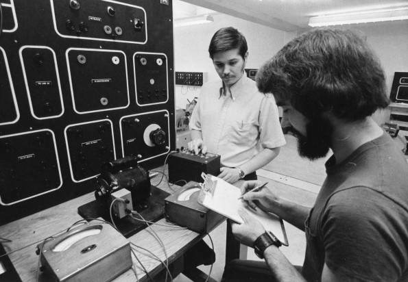 Walla Walla College engineering students in electrical lab