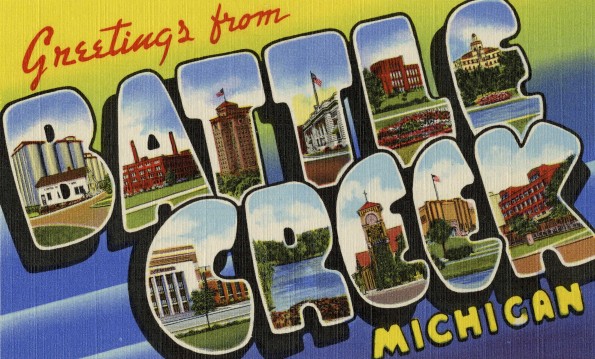 Battle Creek, Michigan, post card with several city views [drawing]