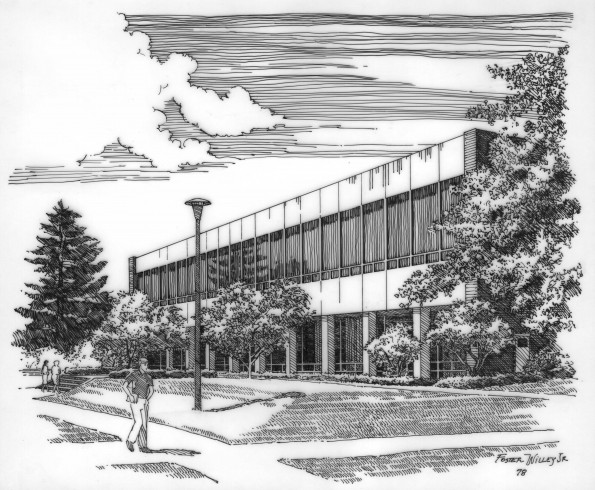 Artist drawing of Andrews University Campus Center [original art]