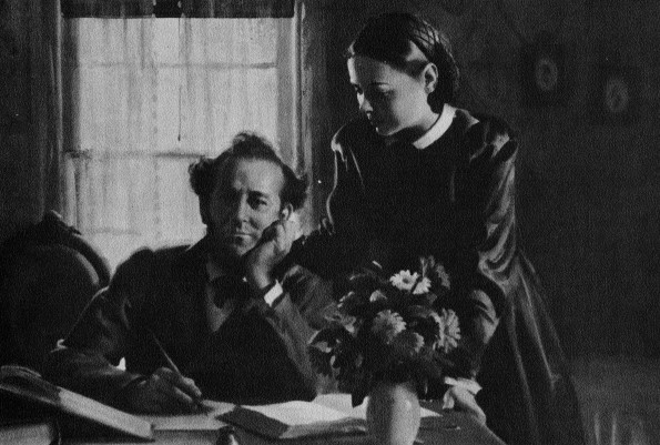 Painting of Ellen G. White encouraging her husband, James White, to begin to print a little paper