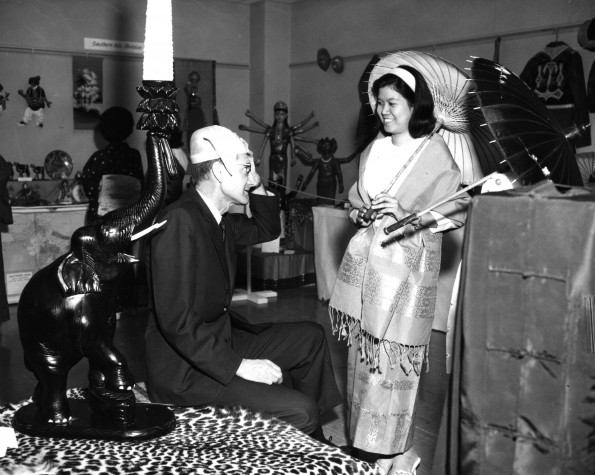 Mavis Ohn and Myrl Manley as part of the World Mission Exhibit at Andrews University Feb. 21 thru Mar. 1, 1967