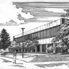 Artist drawing of Andrews University Campus Center [original art]
