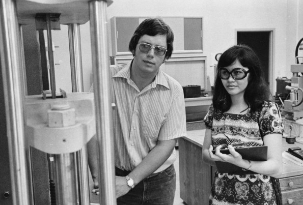 Walla Walla College engineering students in a lab