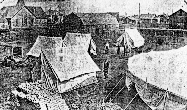 Guymore, Oklahoma, revival tent and evangelistic worker compound next to the tent