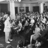 Battle Creek Sanitarium guests listen to Dr. John H. Kellogg during his weekly Question Box session