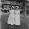 Hinsdale Sanitarium and Hospital nurses pose in front of the facility
