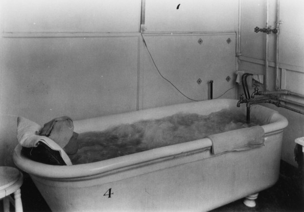 Battle Creek Sanitarium patient in a whirlpool bath