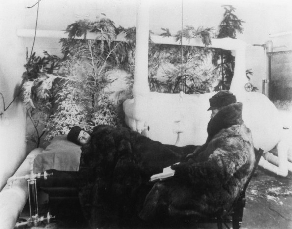 Battle Creek Sanitarium patient in the cooler, cold treatment room