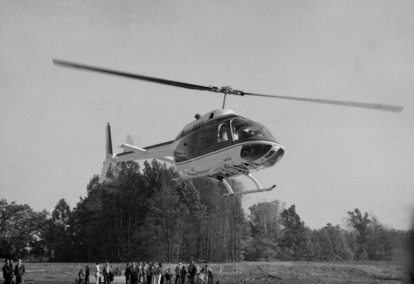 Andrews University Advisory Council Fly-in on a Bell Jet Ranger helicopter