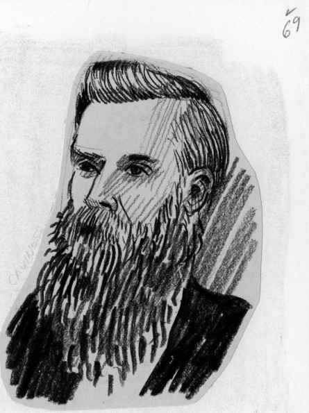 Charcoal drawing of Battle Creek College president George W. Caviness [original art]