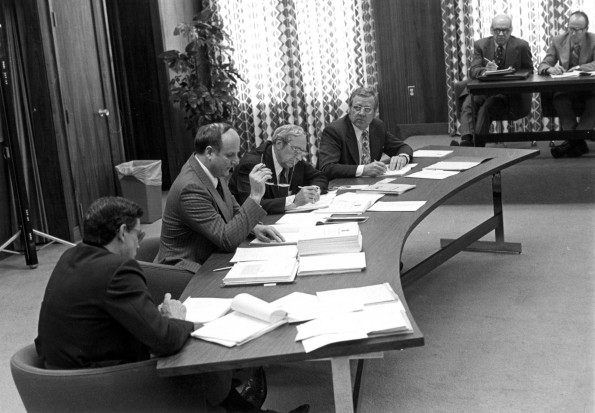 Andrews University president Joseph Grady Smoot at the board of trustees meeting in 1977