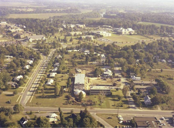 Andrews University aerial view from the south-west  also showing Lake Union Conference Office Addition under construction