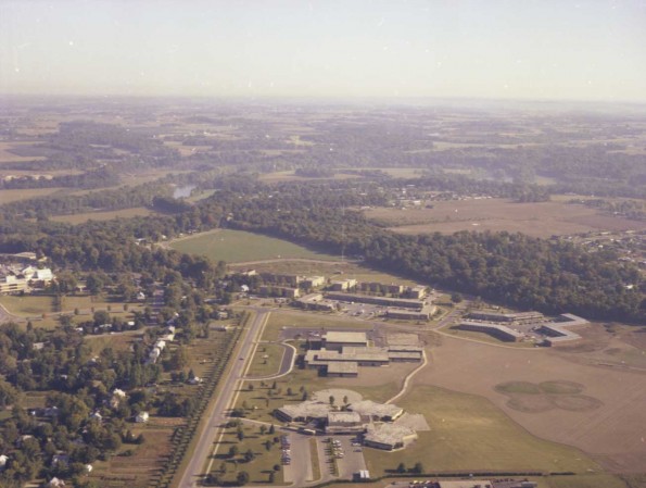 Andrews University aerial view from Ruth Murdoch Elementary School, Andrews Academy and University Apartment Complex