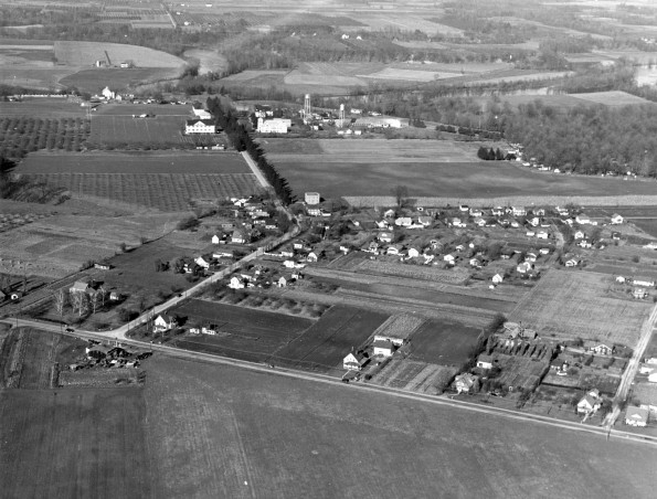 Emmanuel Missionary College Aerial View from the south, wider angle showing College Avenue with faculty and staff housing and the orginal Lake Union Conference building