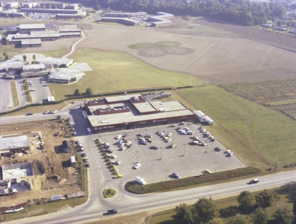 Andrews University aerial view showing Apple Valley Market, Ruth Murdoch Elementary School , Andrews Academy and University Apartment Complex