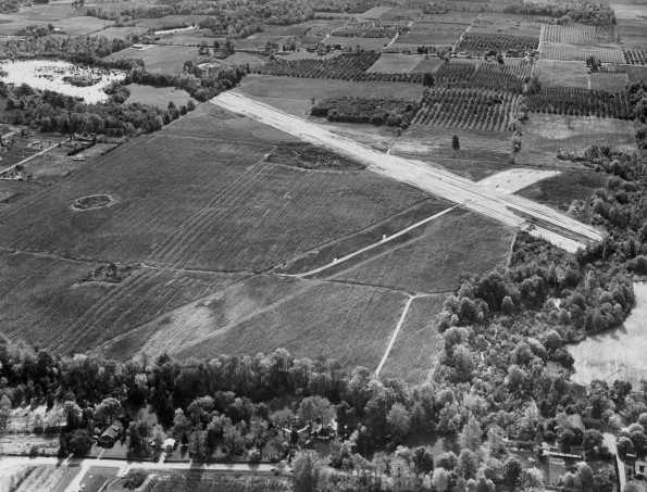 Andrews University Airpark runway under construction, aerial view