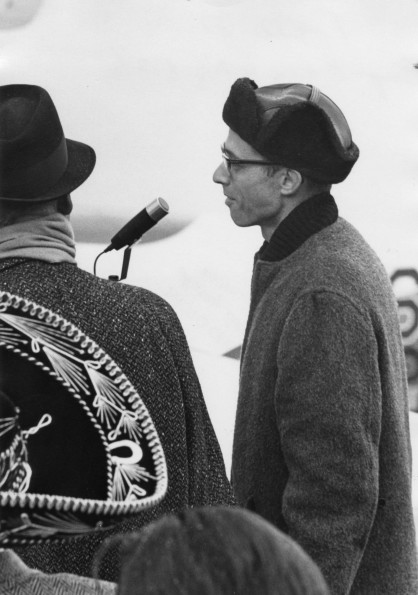 Dan Walters giving a speech at the christening of Leo Halliwell amphibian plane