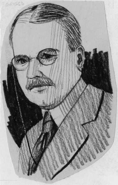 Charcoal drawing of Emmanuel Missionary College president Frederick H Griggs [original art]