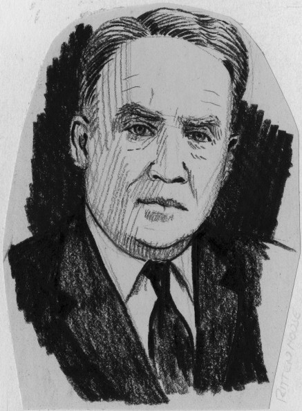 Charcoal drawing of Andrews University president Floyd O Rittenhouse [original art]