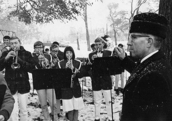 Andrews University band at christening of Leo Halliwell amphibian plane