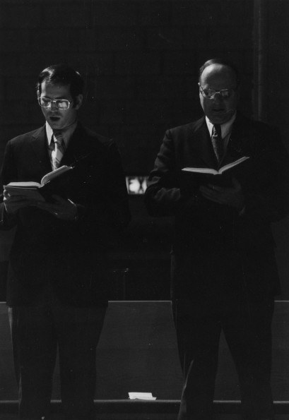 Joseph G. Smoot singing during church service