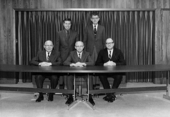 Andrews University president Richard L. Hammill with four vice presidents