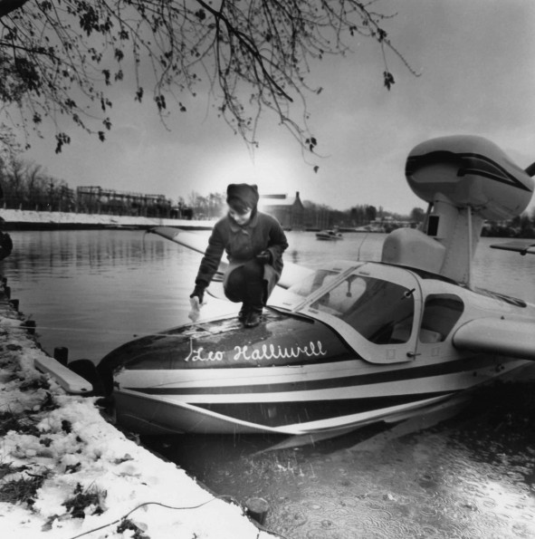 The Leo Halliwell amphibian plane was christened by Janis Joseph, secretary of the Andrews University student association