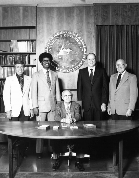 Andrews University president Richard L. Hammill with four vice presidents at the president office