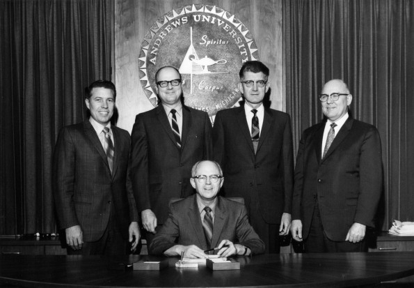 Andrews University president Richard L. Hammill with four vice presidents