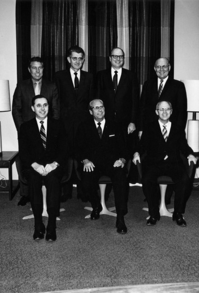 Andrews University president Richard L. Hammill, vice presidents and chairman of the university board of trustees