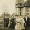 Emmanuel Missionary College group of students posing in front of Administration building about 1915