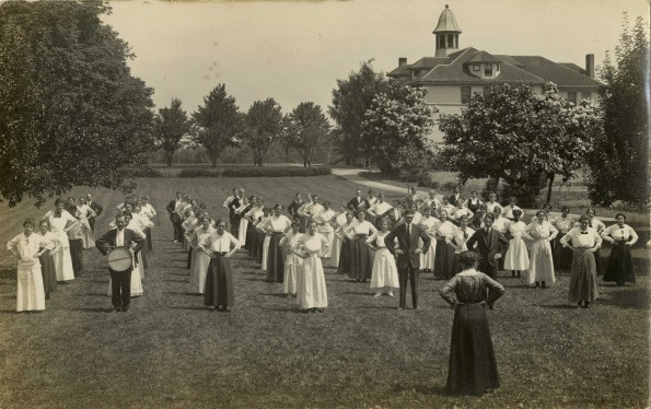 Emmanuel Missionary College students during Summer School doing exercises led by Mary Lamson, 1916