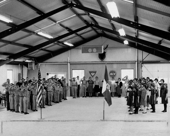 [Pathfinders saluting the flags]