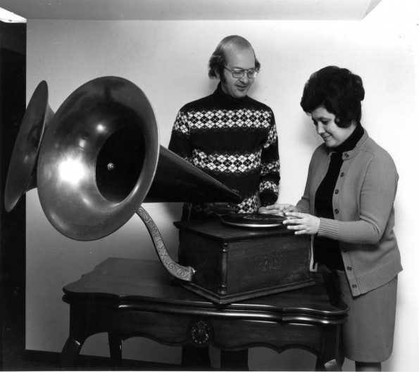 [Phonograph at hobby and craft display]