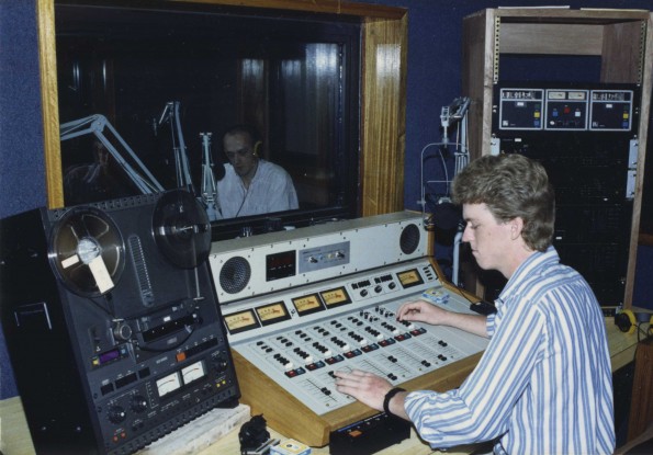 [John Wilson and Kirk Sharp working at Adventist World Radio-Asia in Guam]