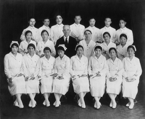 Harry Miller with the Shanghai Sanitarium and Hospital nursing graduates of 1934
