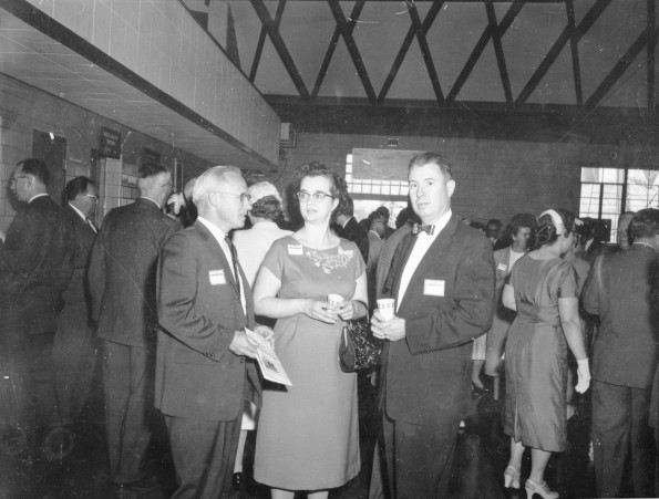 Andrews University alumni mingle and talk during Homecoming weekend of 1960