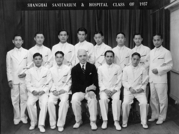 Harry Miller with the Shanghai Sanitarium and Hospital male nursing graduates of 1937