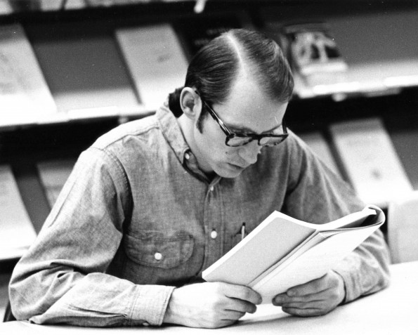 [A student reading in the James White Library]