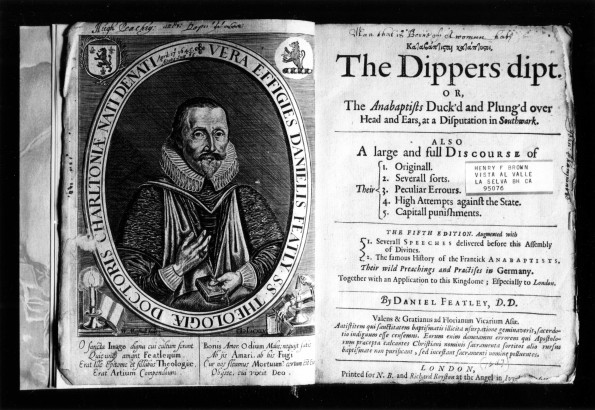 [The Dippers Dipt. by Daniel Featley on display in the Andrews University Heritage Room]