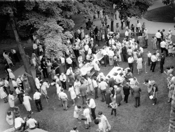 Andrews University alumni having watermelon at the Michigan Camp Meeting