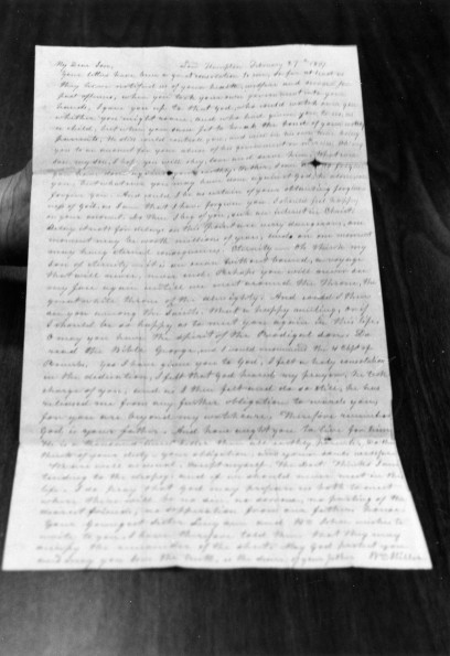 [A letter written by William Miller to his son in 1837 on display in the Andrews University Heritage Room]