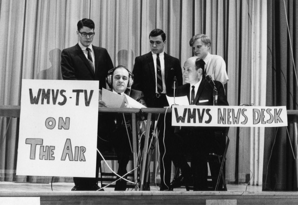 [Various gentlemen participating in a dramatized  end of the world  program during an MV rally at Andrews University]