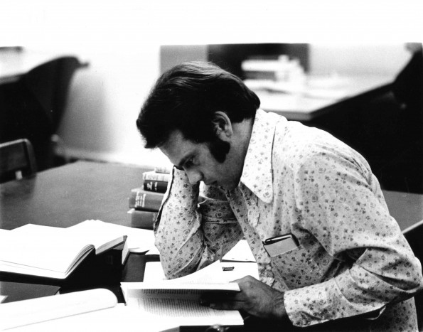 [A student reading in the James White Library]