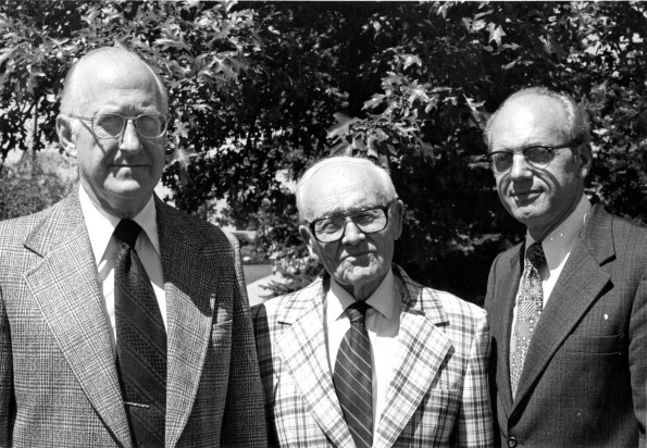 [C. Warren Becker with Paul Hamel and Olver S. Beltz at a convention of the Seventh-day Adventist Church Musicians' Guild]
