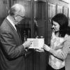 [Siegfried Horn showing Debbie Boyer the Esther scroll in the Andrews University Archaeological Museum]